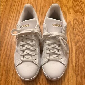 Adidas Classic White Sneakers with Gold Accents